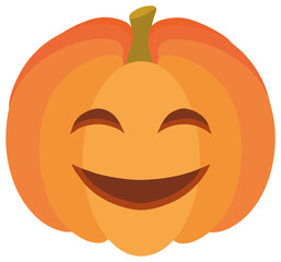 Cute  drawing of cartoon style carved Halloween pumpkin faces on transparent background