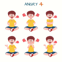 Set of kid boys showing angry expression.Vector illustration.