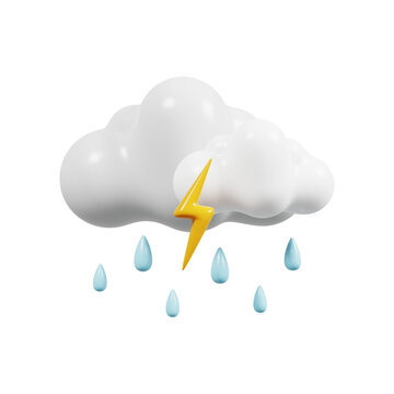 Thunderstorm rain icon. Weather forecast.  Meteorological sign. 3D render. 