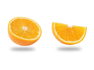 Fototapeta na wymiar Orange slices on a white background, floating orange slices.PNG