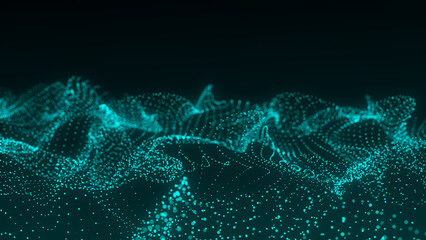 Digital technology wave. Dark cyberspace with motion dots and lines. Futuristic digital background. Big data analytics. 3d rendering.