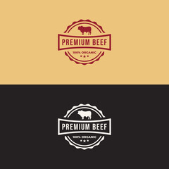 Premium Beef Label Vector or Premium Beef Stamp Vector Isolated. Premium beef labels, badges and design elements. Farm animal logo inspiration. The best organic beef logo illustration.