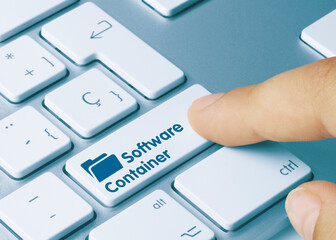 Software Containe - Inscription on Blue Keyboard Key.