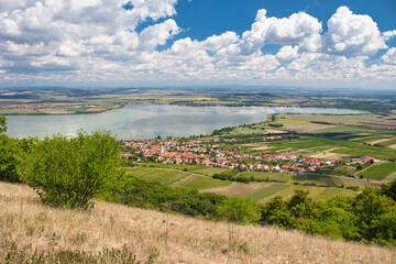 View from Devin to Pavlov village in summer day. Palava. Moravia region.