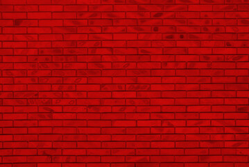 Naklejka na ściany i meble Red brick wall texture. Irregular grunge background. 