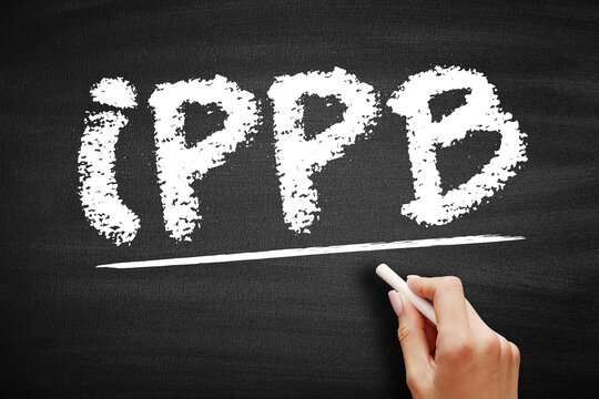 IPPB Intermittent Positive Pressure Breathing - respiratory therapy treatment for people who are hypoventilating, acronym text on blackboard