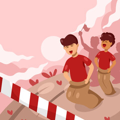 17 August. Lomba balap karung.  Indonesia Happy Independence Day greeting card with hands clenched, Spirit of freedom symbol. Use for banner, and background . - Vector