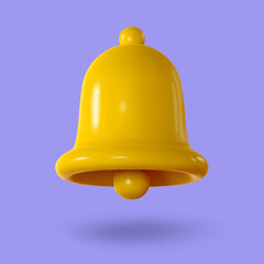 Hand bell, realistic 3d on violet background. Vector illustration