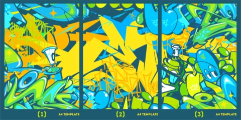 Zelfklevend Fotobehang Abstract Colorful Urban Graffiti Style A4 Poster Vector Illustration Background Template © Anton Kustsinski