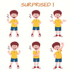 Set of kid boys showing surprised expression.Vector illustration.