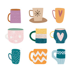 Coffee cup Hand drawn design set, doodle style. Scandinavian style illustration. Isolated on white background. Hand drawn trendy vector illustration. 