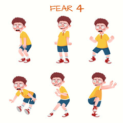 Set of kid boys showing fear expression.Vector illustration.