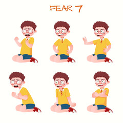 Set of kid boys showing fear expression.Vector illustration.