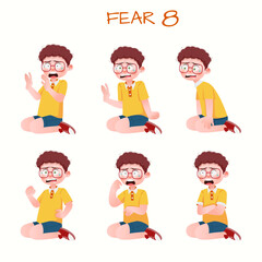Set of kid boys showing fear expression.Vector illustration.