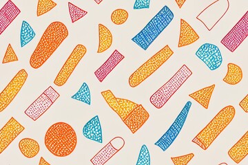 Fun colorful line doodle seamless pattern. Creative minimalist style art background for children or trendy design with basic shapes. Simple childish scribble backdrop.