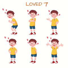 Set of kid boys showing love expression.Vector illustration.