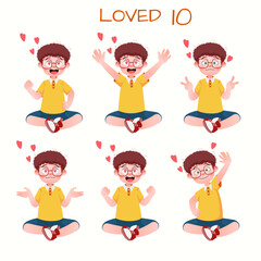 Set of kid boys showing love expression.Vector illustration.