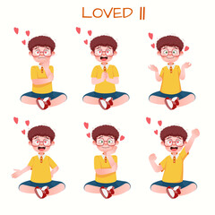 Set of kid boys showing love expression.Vector illustration.
