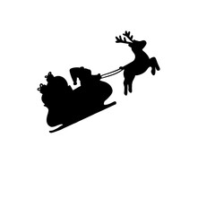 silhouette of santa claus in sleigh pulled by reindeer