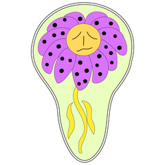 70s retro smiling daisy flower sticker. emoji