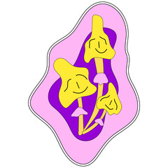 70s retro smiling illustration, mushroom emoji sticker