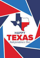 Texas Independence Day. Freedom holiday in Unites States, celebrated annual in March. Lone star flag. Texas flag. Patriotic sign and elements. Poster, card, banner and background. Vector illustration