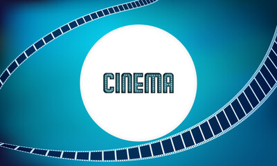 Blue movie background with film strips. Blank space for text in the middle.