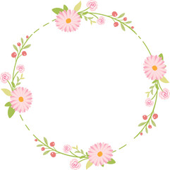 Obraz na płótnie Canvas pink pastel daisy spring wreath doodle flat style