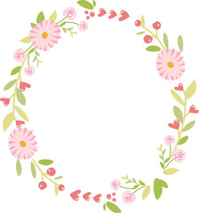 pink pastel daisy spring wreath doodle flat style