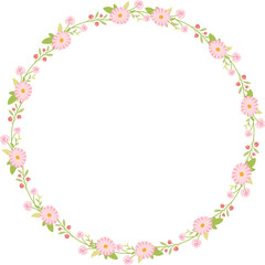 pink pastel daisy spring wreath doodle flat style