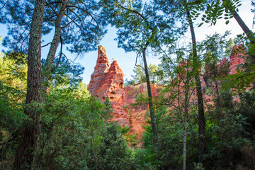 Colourful Ocher Towers on the Ocher Trail in the French Provencal Colorado in Roussillon France