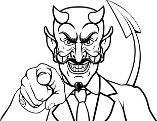 Devil Evil Businessman in Suit Pointing