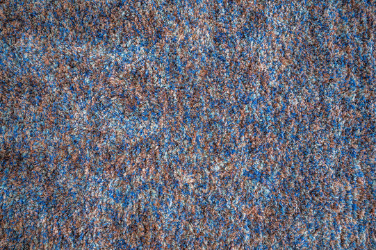 Blue Frieze Carpet Multicolor Tone. Soft Texture For Graphic Background Use.