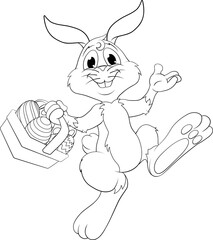 Easter Bunny Cartoon Rabbit With Eggs Basket