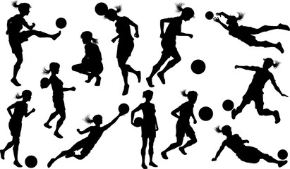Female Soccer Football Player Woman Silhouette Set