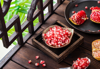 A fresh fruit rich in vitamins, pomegranate