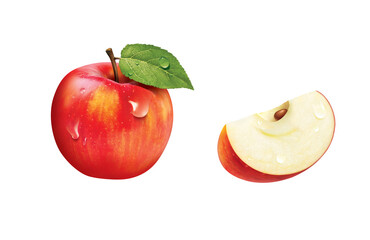 Red Apple, isolated on white background, realism, photo realistic