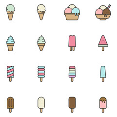 Ice Cream Filled Line Icon Set