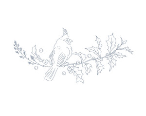 Christmas stylish decor arrangement for cards, banners, invitations, packaging. Vector flat outline illustration. Line art.