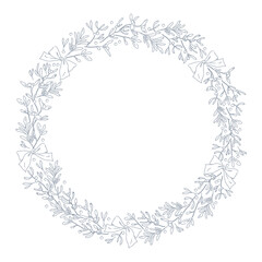 Christmas stylish decor holiday wreath for cards, banners, invitations, packaging. Vector flat outline illustration. Line art.