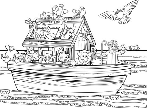 Black And White Cartoon Noahs Ark Stock Illustration - Download Image Now -  Ark, Nautical Vessel, Sketch - iStock