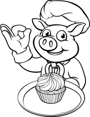 Cartoon Baker Chef Pig Character Mascot