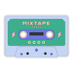 Cassette tape sticker vector illustration in line filled design