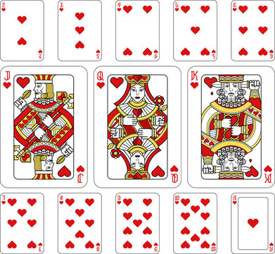 Playing Cards Hearts Red Yellow and Black