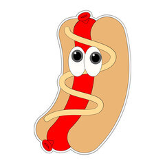 Hotdog sticker vector illustration in line filled design
