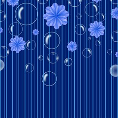 blue flower background. Blue bubble background with flowers. 