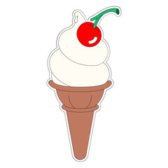Ice cream cone sticker vector illustration in line filled design