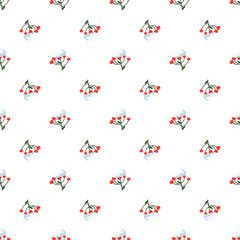 Seamless vector winter pattern rowan branch.