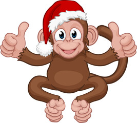 Christmas Monkey Cartoon Character in Santa Hat