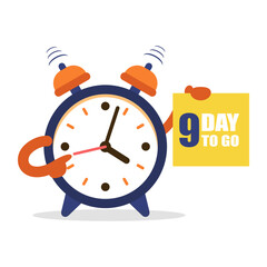 Last minute offer. 9 Days to Go with stopwatch for business, promotion, sale and advertising. Vector illustration.